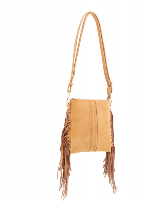 Fashion Side Fringe Tassel Drop Crossbody Bag SJ-20320 MUSTARD